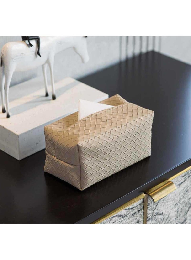 ووفيكسر قطعتان من غطاء علبة مناديل ورقية جلدية عصرية، حامل مناديل مستطيل مزخرف للمناديل الورقية ومناديل التجفيف والمناديل العادية، مناسب للحمام والمطبخ وغرفة النوم والمكتب. - Image 4